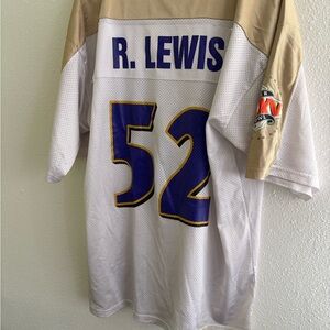 Ray Lewis #52 Ravens Super Bowl XXXV Jersey Vintage Y2K White Gold